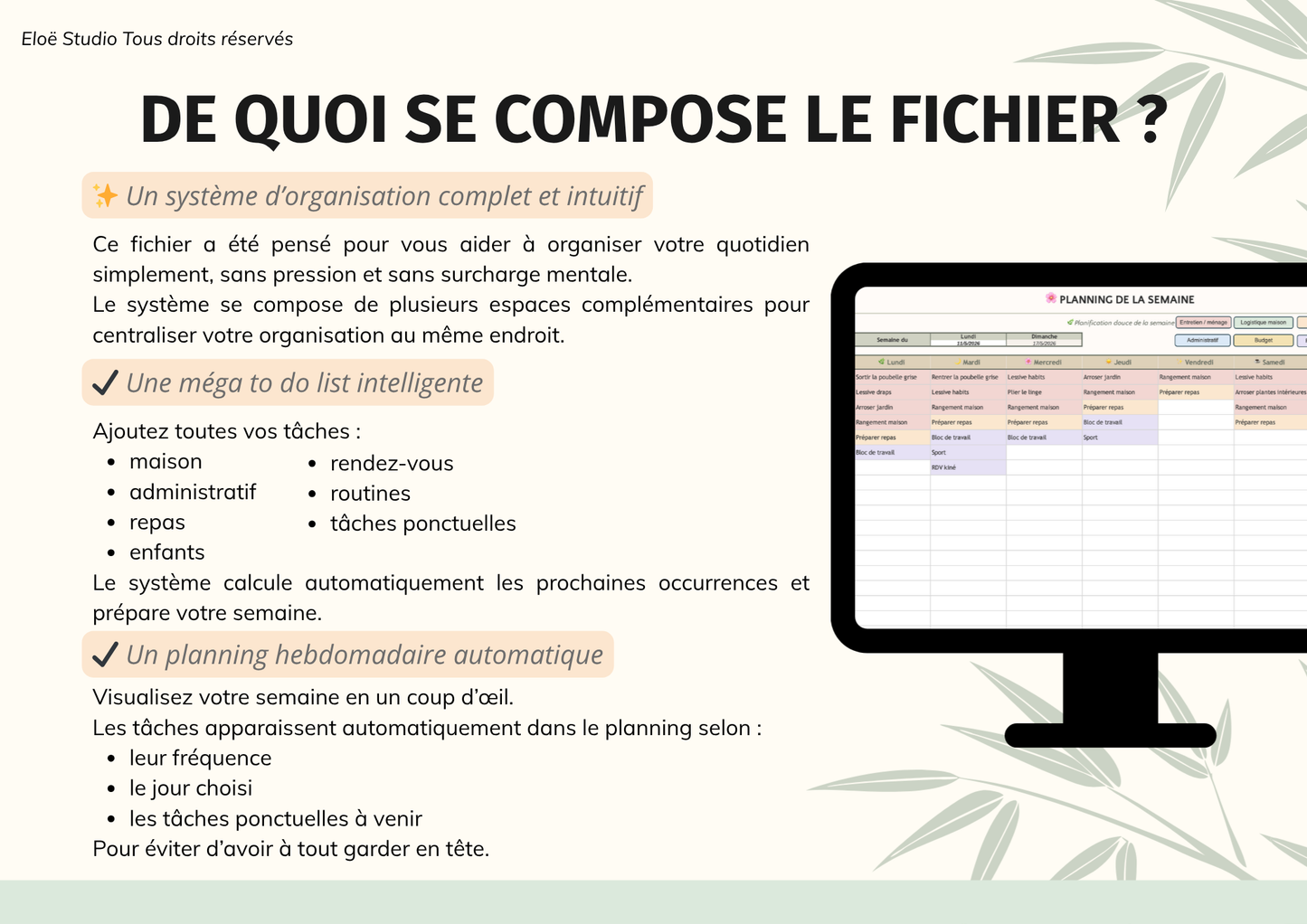 Planning Maison — Organisation Douce (Excel + Google Sheets)